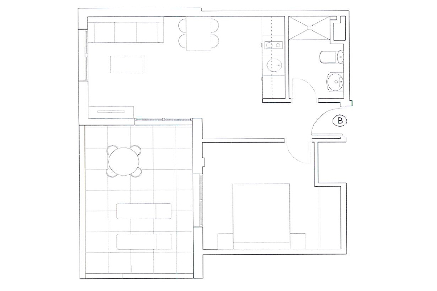 Plan of 1-bedroom penthouse 3B of the Proinca Infanta Mercedes Building
