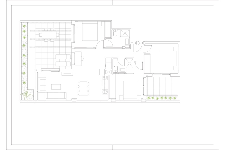 Floor plan of 3-bedroom apartment for rent in Chamberí, Madrid.