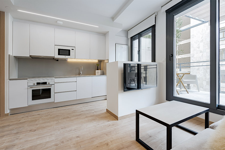 Kitchen of 1-bedroom penthouse A of the Proinca Moncloa Building