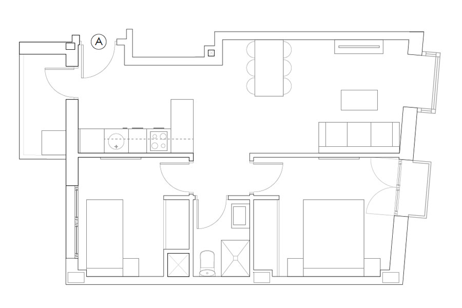 Plan of 2-bedroom flat A of the Proinca Moncloa Building
