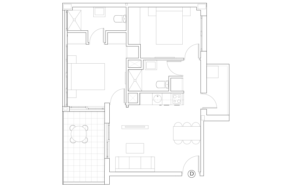 Plan of 2-bedroom flat C of Proinca Moncloa Building