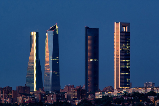 View of the Cuatro Torres Business Area to introduce the advantage of renting in the best areas of Madrid.